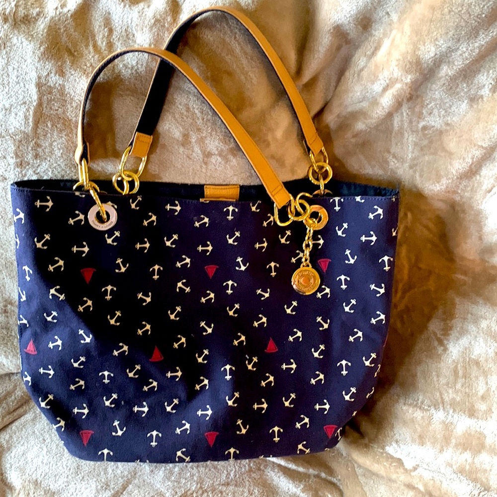 Tommy Hilfiger Large Canvas Tote - Nautical Anchor Pattern